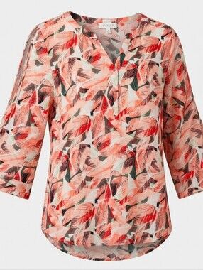 Chaus New York Leaf Patterned Coral 3/4 Sleeve Casual Flowy Spring Blouse Size M